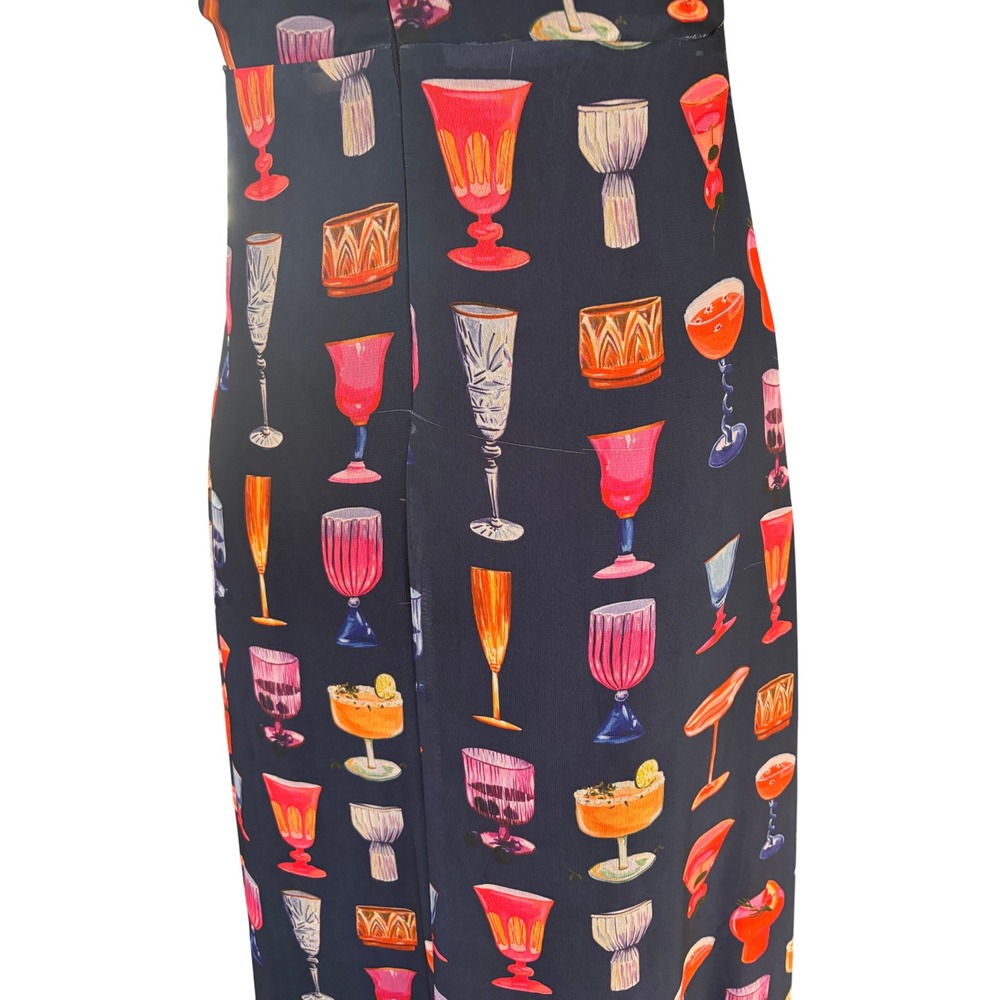 Cocktail Novelty Print Tiki Lisa Says Gah Grace Dress Midi Flutter Sleeve S Navy - Picture 6 of 10